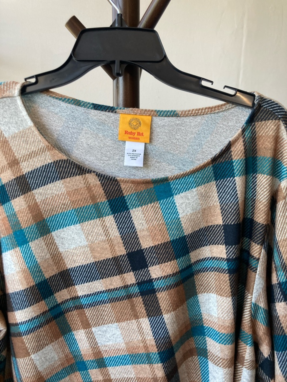 Ruby Rd plaid print floral print top casual business casual 2X - Picture 5 of 17